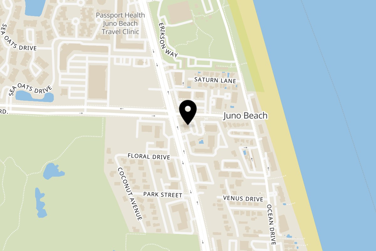 Map showing the location of The Fish House on 13980 U.S. Highway 1 in Juno Beach